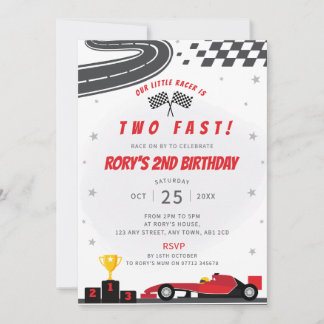 Zwei Fast Red Racing Car 2. Geburtstag Party laden Einladung