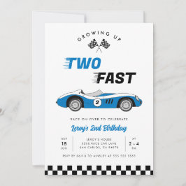 Zwei Fast Vintag Blue Race Car Boy 2. Geburtstag Einladung