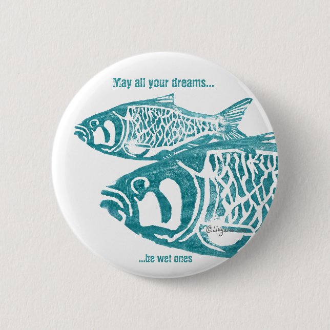 Zwei Fisch-blaue personalisierte Buttone Button (Vorderseite)