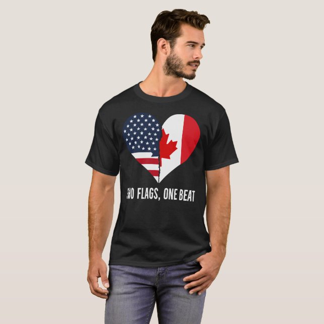 Zwei Flags One Beat Canada 🇨 🇦 Amerika 🇺 T-Shirt (Vorne ganz)