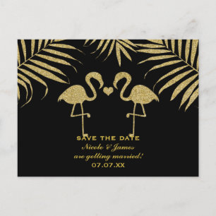 Zwei Flamingos lieben schwarze & goldene Save The  Ankündigungspostkarte