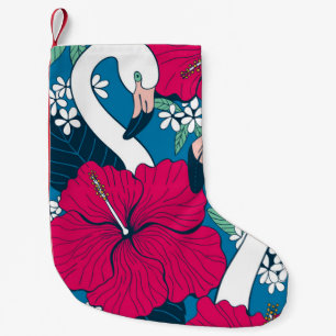 Zwei Flamingos unter Hibiskus und Plumeria Blume  Kleiner Weihnachtsstrumpf