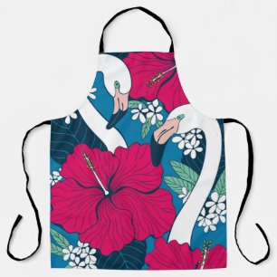 Zwei Flamingos unter Hibiskus und Plumeria Blume  Schürze