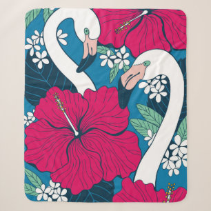 Zwei Flamingos unter Hibiskus und Plumeria Blume Sherpadecke