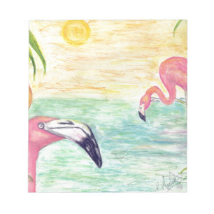 Zwei Florida-Flamingos Aquarell-Kunst Notizblock