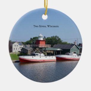 Zwei Flüsse, Wisconsin zweiseitig verzierte Ornam Keramik Ornament