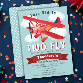 Zwei Fly Flugzeug Kinder 2. Geburtstag Einladung