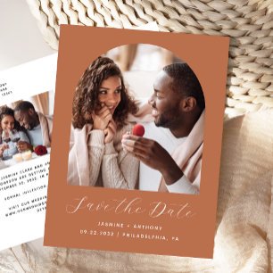 Zwei Foto Arch Terracotta QR Code Save the Date Postkarte