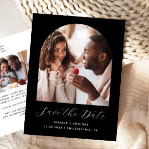 Zwei Foto-Bogen Schwarz QR-Code Save the Date Postkarte