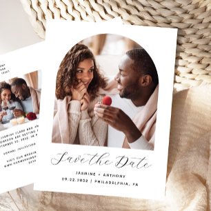 Zwei Foto-Bogen Schwarz Weiß QR-Code Save the Date Postkarte