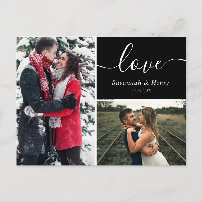 Zwei Foto Collage Black Liebe Script Postkarte (Vorderseite)