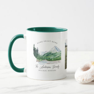 Zwei-Foto-Collage Familienname-Monogramm Montana Tasse