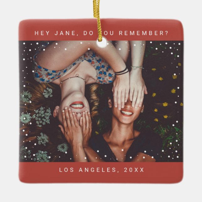 Zwei Foto Friends Minimalistisch Holiday Keepake Keramikornament (Vorderseite)