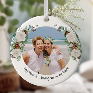 Zwei-Foto-Glück ist du Freund Rose und Kiefer Keramik Ornament