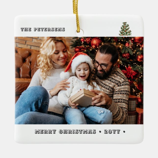 Zwei Foto Glück ist .. Niedliches Minimalistisch Keramikornament (Vorderseite)