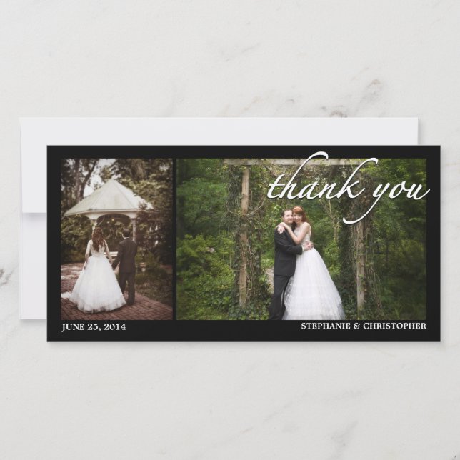 Zwei Foto Hochzeit Danke Fotokarte (Vorderseite)