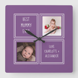 Zwei Foto Lila Vorlage Quadratische Wanduhr