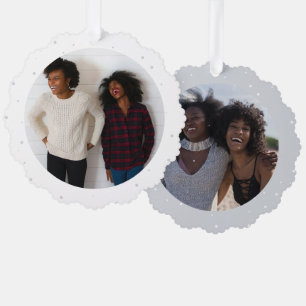 Zwei-Foto-Minimal-Beste-Freund-Schneefall-Urlaub Ornament Karte