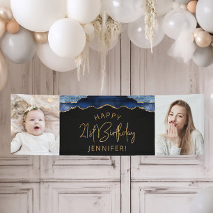 Zwei Foto Navy Blau Gold Achat 21. Geburtstag Banner