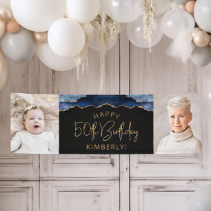 Zwei Foto Navy Blau Gold Achat 50. Geburtstag Banner
