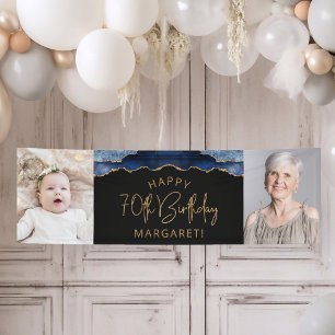 Zwei Foto Navy Blau Gold Achat 70. Geburtstag Banner