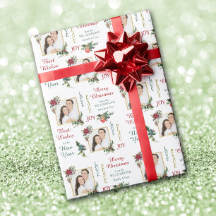 Zwei-Foto-Vorlage Poinsettia Freude Frieden Weihna Geschenkpapier