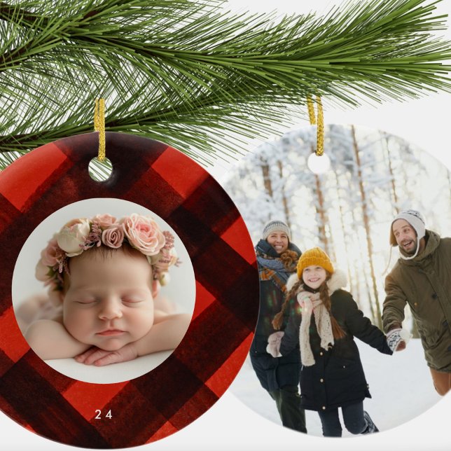 Zwei Foto Weihnachten bemalt Red Black Kariert Keramik Ornament (Von Creator hochgeladen)