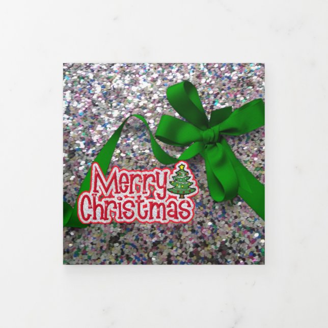 Zwei Foto Weihnachts-Glitzer Dreifach Gefaltete Urlaubskarte (Cover)