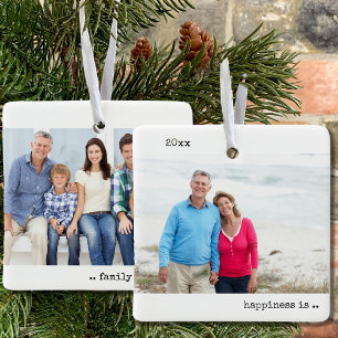 Zwei Fotos Glück ist Familienweihnachtsfest Minima Keramikornament