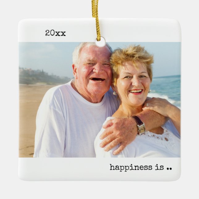 Zwei Fotos Glück ist gemeinsam Minimalistisch Keramikornament (Vorderseite)