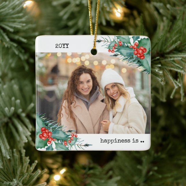 Zwei Fotos Glück ist Sie als Freund Holly Pine Keramikornament (Baum)