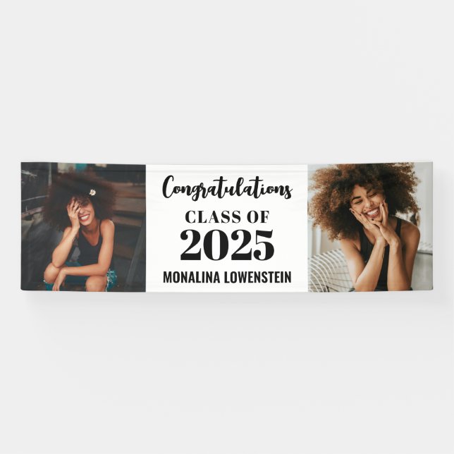 Zwei Fotos Graduate Class of 2025 Herzlichen Glück Banner (Horizontal)
