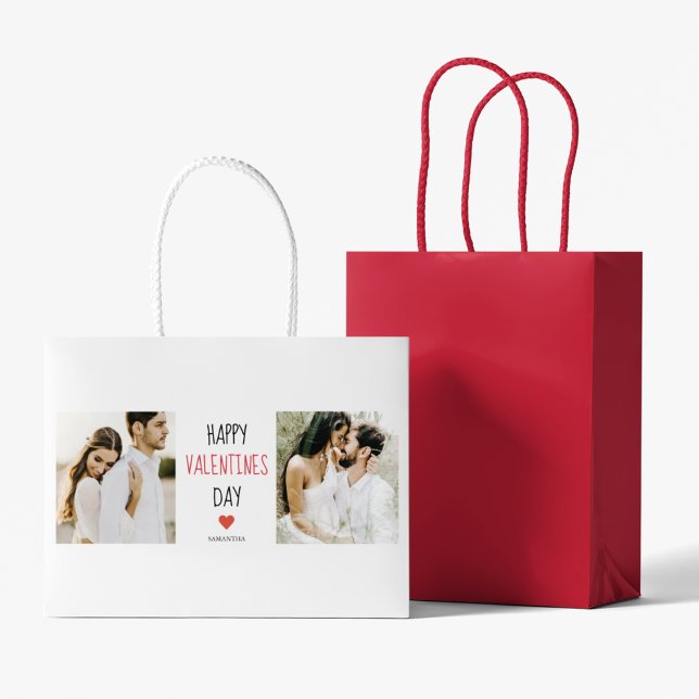 Zwei Fotos | Happy Valentines Day | Couple Gift Große Geschenktüte (Von Creator hochgeladen)