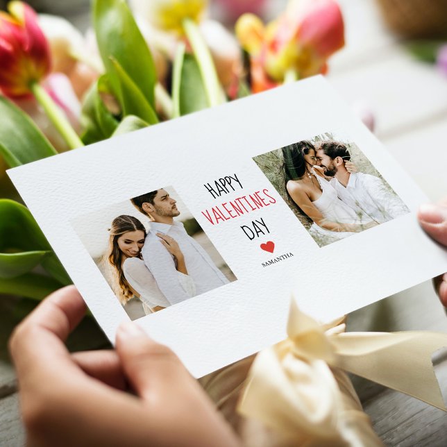 Zwei Fotos | Happy Valentines Day | Couple Gift Magnetkarte (Von Creator hochgeladen)