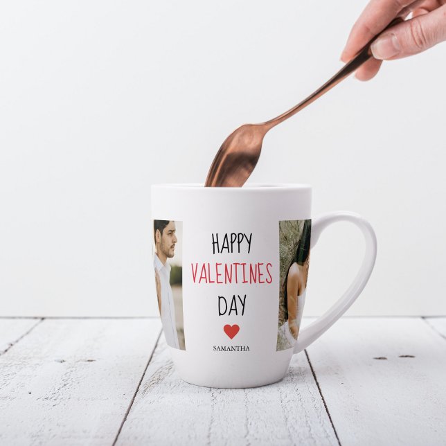Zwei Fotos | Happy Valentines Day | Couple Gift Milchtasse (Von Creator hochgeladen)
