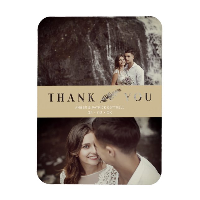 Zwei Fotos Hochzeit Couple Gold Cut Paper Effect Magnet (Vertikal)