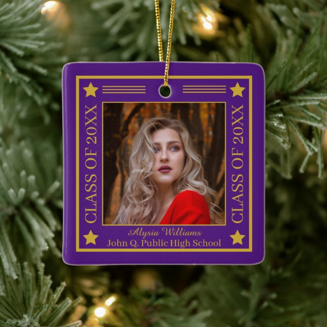 Zwei Fotos Lila | Gold Class Abschluss Keramikornament (Baum)