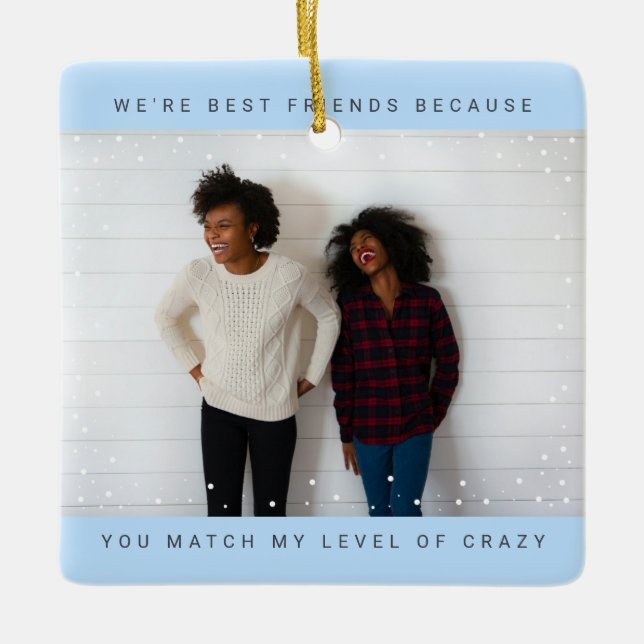 Zwei Fotos Minimalistisch Beste Freundin Snowfall  Keramikornament (Vorderseite)