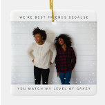 Zwei Fotos Minimalistisch Beste Freundin Snowfall  Keramikornament<br><div class="desc">Zwei Fotos Minimalistisch Beste Freundin Schneefall Keramik Ornament Obelisk</div>
