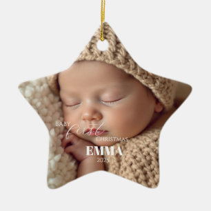 Zwei Fotos Minimalistisches Baby Erstes Weihnachte Keramik Ornament