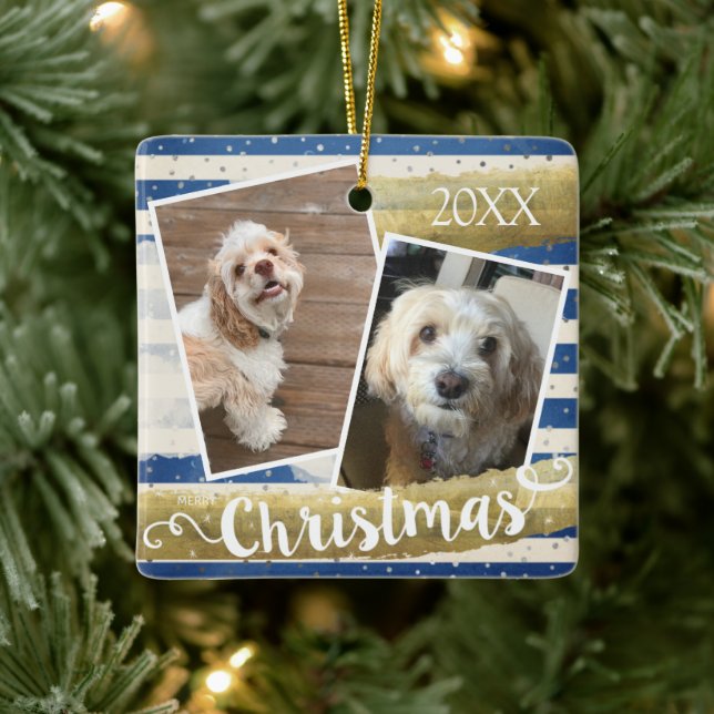Zwei Fotos Personalisiert Weihnachten Keramikornament (Baum)