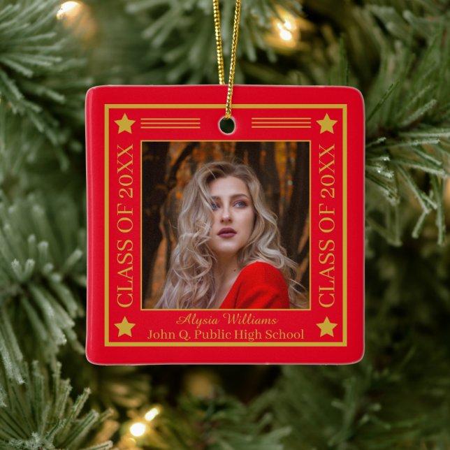 Zwei Fotos Rot | Goldklasse des Abschlusses 2023 Keramikornament (Baum)