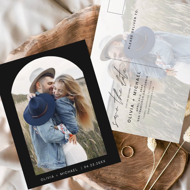 Zwei Fotos Schwarz-weiß Save the Date Postkarte (Von Creator hochgeladen)