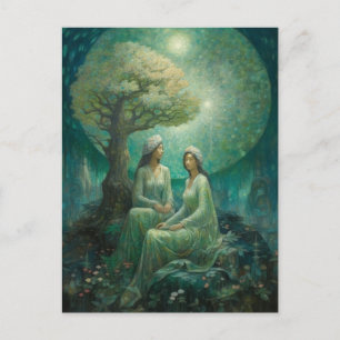 Zwei Frau unter einem Baum an der Nacht des Vollmo Postkarte