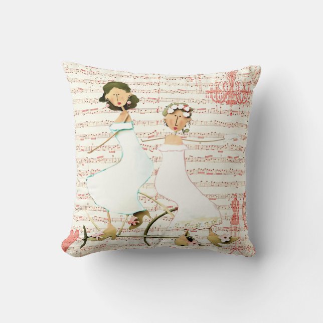 Zwei Frauen auf einem Vintagen Fahrrad Kissen (Vorderseite)