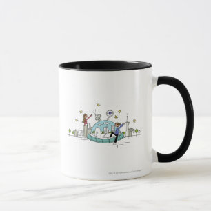 Zwei Frauen, die auf eine Stadt sitzen Tasse
