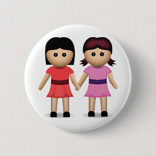 Zwei Frauen, die Hände Emoji halten Button