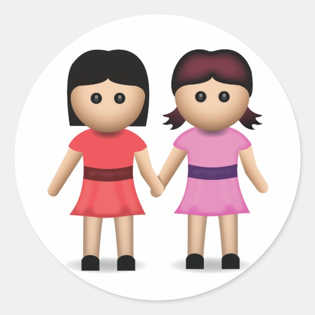 Zwei Frauen halten Emoji in den Händen Runder Aufkleber (Vorderseite)