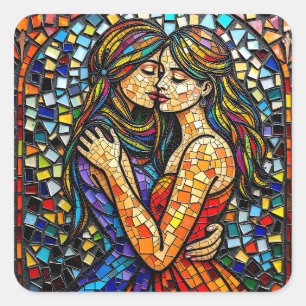 Zwei Frauen im Mosaikstil Kunst und Kultur Quadratischer Aufkleber