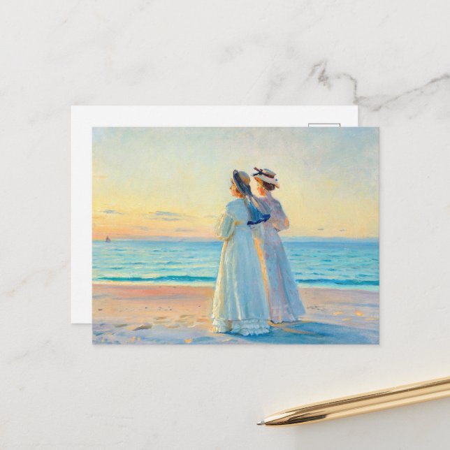 Zwei Frauen im Sonnenuntergang am Skagen Beach von Postkarte (Vorderseite/Rückseite Beispiel)